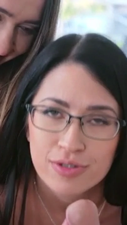 Black haired babe in glasses gives POV blowjob