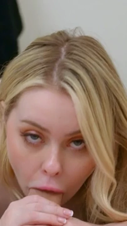 Sexy blonde babe stroking and sucking a long dick POV