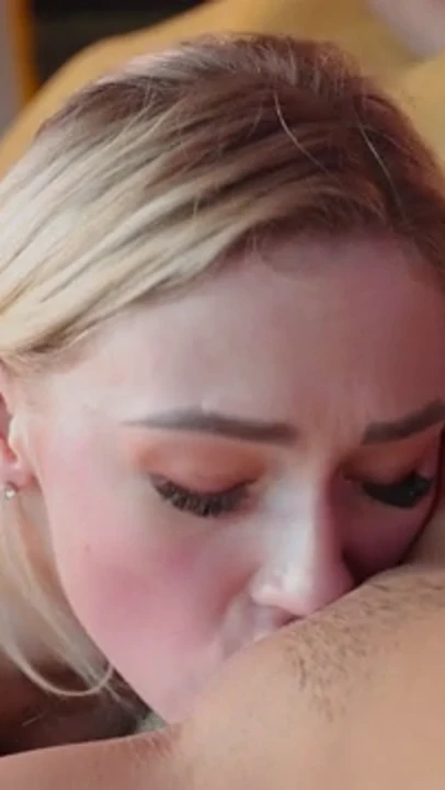 Close up of blonde licking pussy