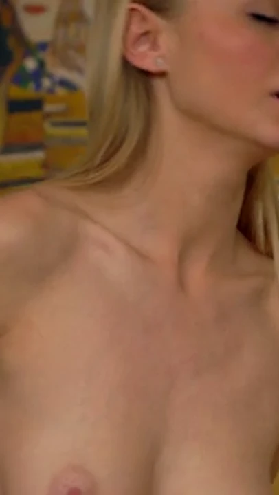Blonde girl with natural breasts gets licked by a sexy Latina